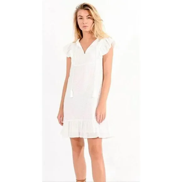 Molly Bracken Womens Flutter Sleeve Mini Dress White Size Medium - Picture 1 of 10